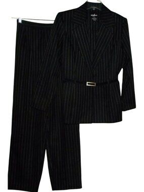 Positive Attitude Pants Suit Size 12 + 10 Black Pinstripe Jacket vintage outfit